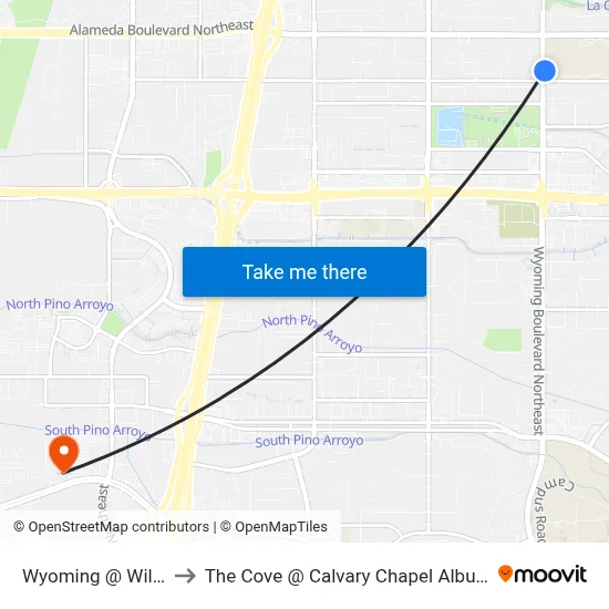 Wyoming @ Wilshire to The Cove @ Calvary Chapel Albuquerque map