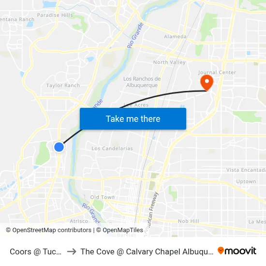 Coors @ Tucson to The Cove @ Calvary Chapel Albuquerque map
