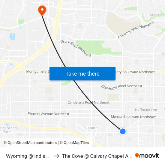 Wyoming @ Indian School to The Cove @ Calvary Chapel Albuquerque map