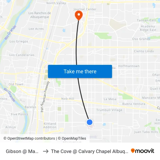 Gibson @ Madeira to The Cove @ Calvary Chapel Albuquerque map