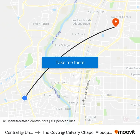 Central @ Unser to The Cove @ Calvary Chapel Albuquerque map
