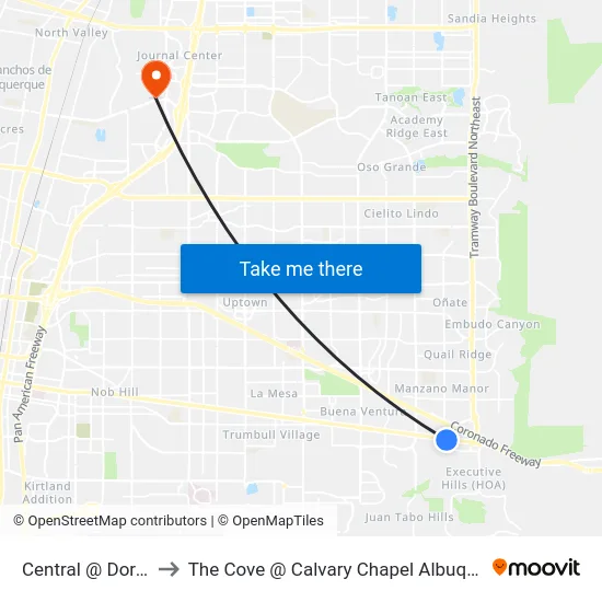 Central @ Dorado to The Cove @ Calvary Chapel Albuquerque map