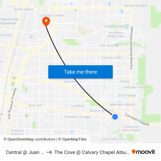 Central @ Juan Tabo to The Cove @ Calvary Chapel Albuquerque map