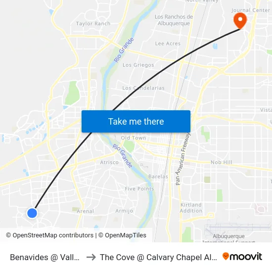 Benavides @ Valley View to The Cove @ Calvary Chapel Albuquerque map
