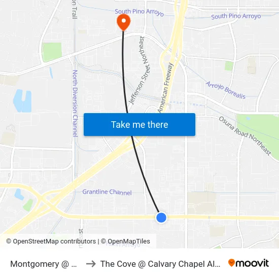 Montgomery @ Monroe to The Cove @ Calvary Chapel Albuquerque map