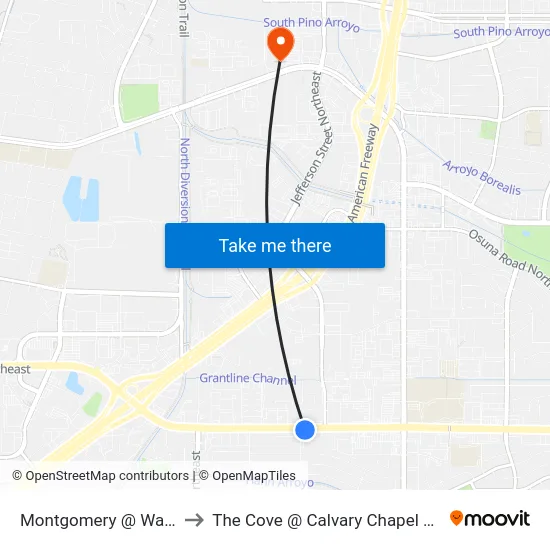 Montgomery @ Washington to The Cove @ Calvary Chapel Albuquerque map
