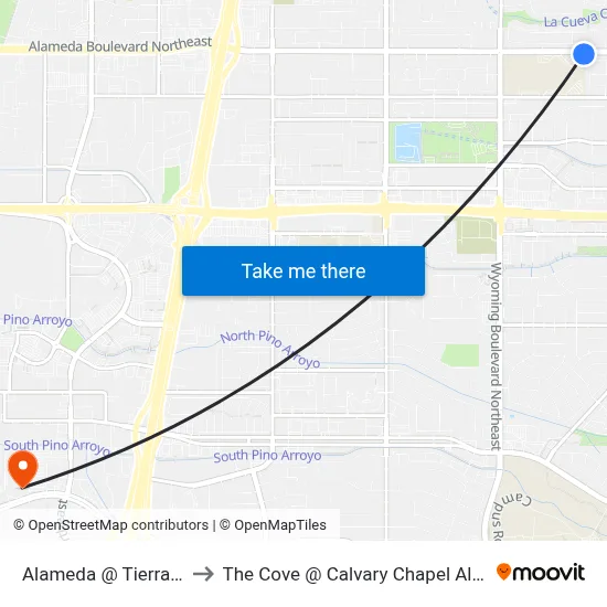 Alameda @ Tierra Alegre to The Cove @ Calvary Chapel Albuquerque map