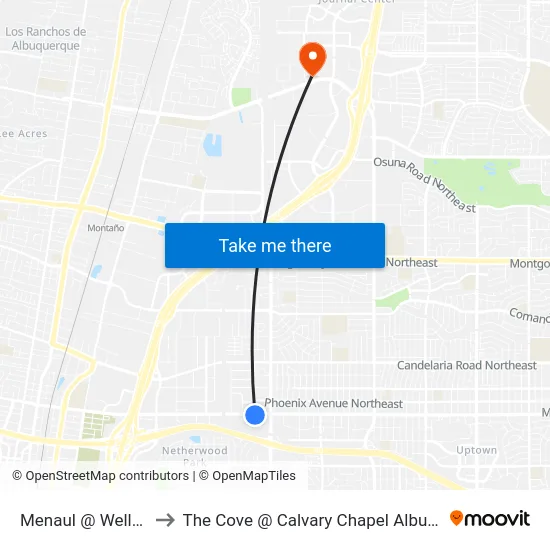 Menaul @ Wellesley to The Cove @ Calvary Chapel Albuquerque map