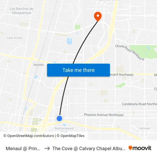 Menaul @ Princeton to The Cove @ Calvary Chapel Albuquerque map