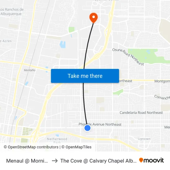 Menaul @ Morningside to The Cove @ Calvary Chapel Albuquerque map