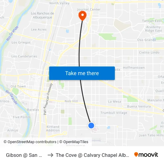 Gibson @ San Mateo to The Cove @ Calvary Chapel Albuquerque map
