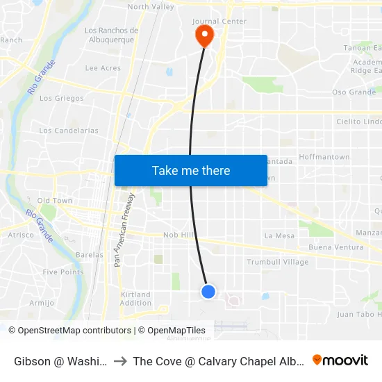 Gibson @ Washington to The Cove @ Calvary Chapel Albuquerque map