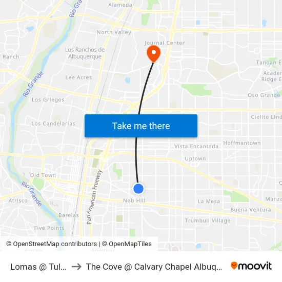 Lomas @ Tulane to The Cove @ Calvary Chapel Albuquerque map
