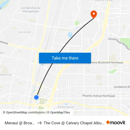 Menaul @ Broadway to The Cove @ Calvary Chapel Albuquerque map