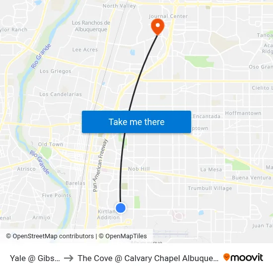 Yale @ Gibson to The Cove @ Calvary Chapel Albuquerque map