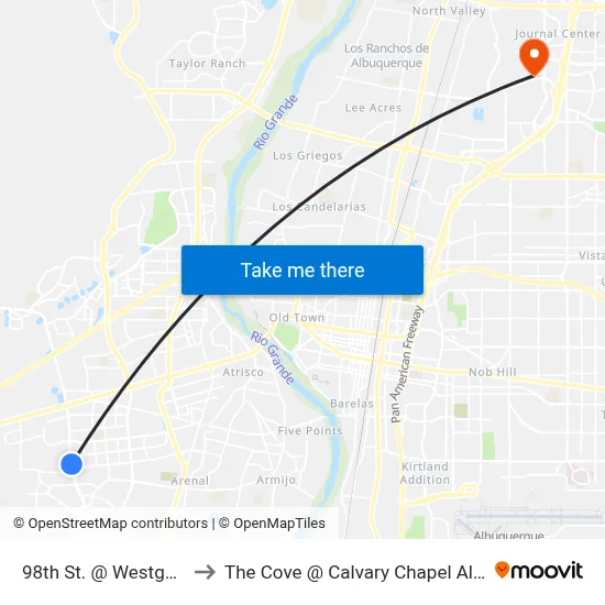 98th St. @ Westgate Park to The Cove @ Calvary Chapel Albuquerque map