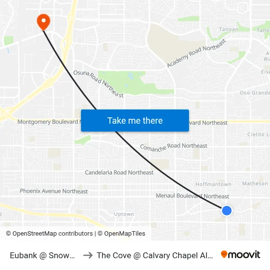 Eubank @ Snowheights to The Cove @ Calvary Chapel Albuquerque map