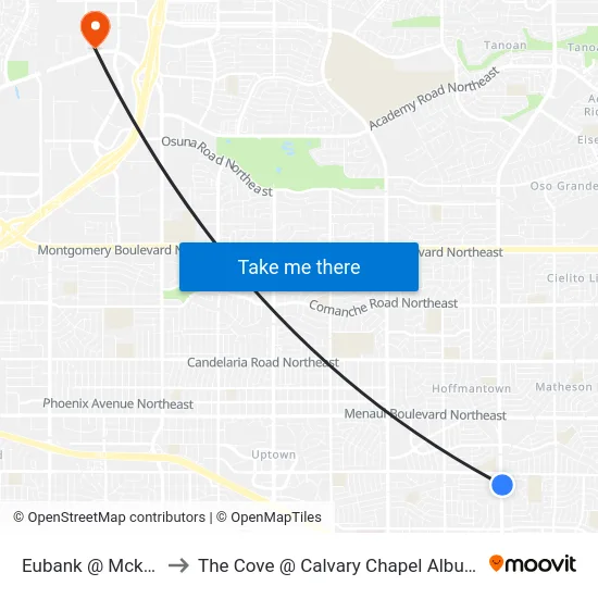 Eubank @ Mcknight to The Cove @ Calvary Chapel Albuquerque map