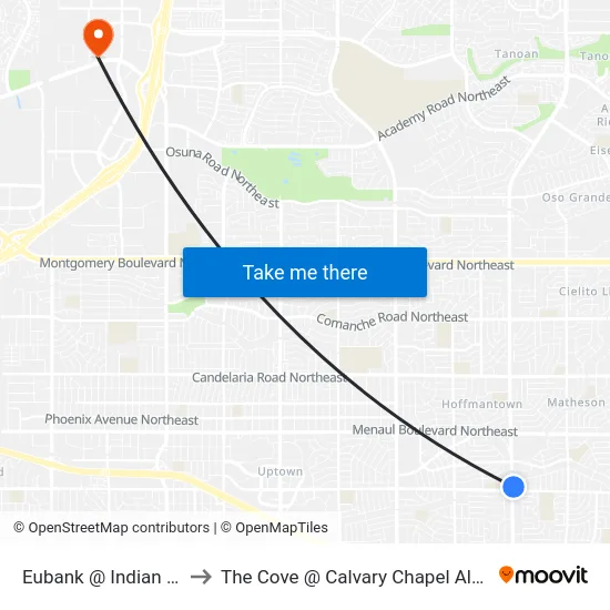 Eubank @ Indian School to The Cove @ Calvary Chapel Albuquerque map