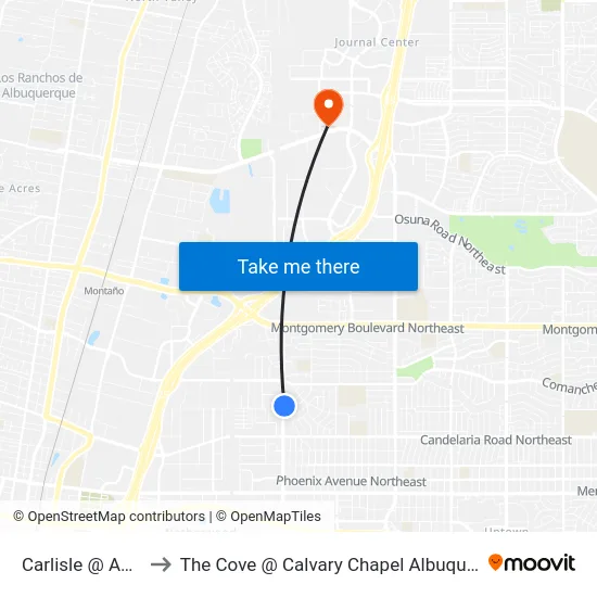 Carlisle @ Aztec to The Cove @ Calvary Chapel Albuquerque map