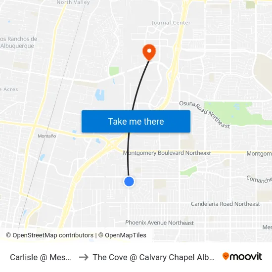 Carlisle @ Mescalero to The Cove @ Calvary Chapel Albuquerque map