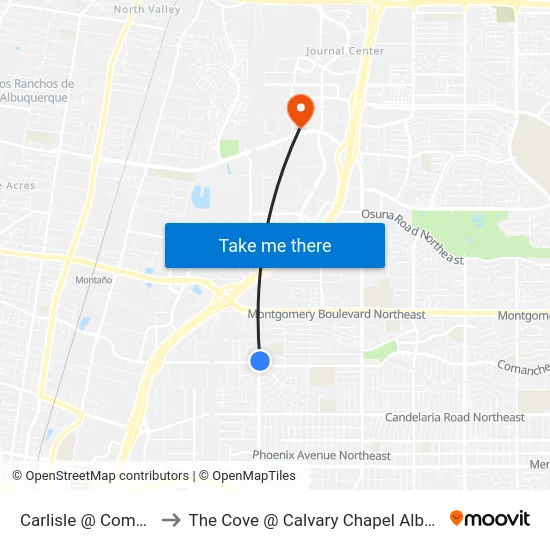 Carlisle @ Comanche to The Cove @ Calvary Chapel Albuquerque map