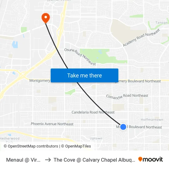 Menaul @ Virginia to The Cove @ Calvary Chapel Albuquerque map