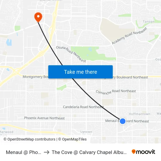 Menaul @ Phoenix to The Cove @ Calvary Chapel Albuquerque map