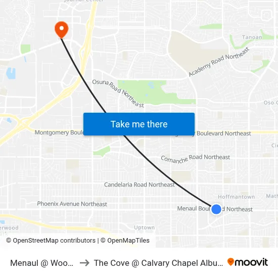 Menaul @ Woodland to The Cove @ Calvary Chapel Albuquerque map