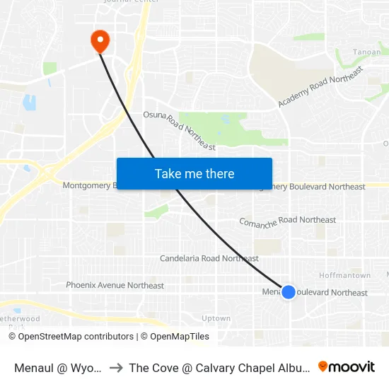 Menaul @ Wyoming to The Cove @ Calvary Chapel Albuquerque map