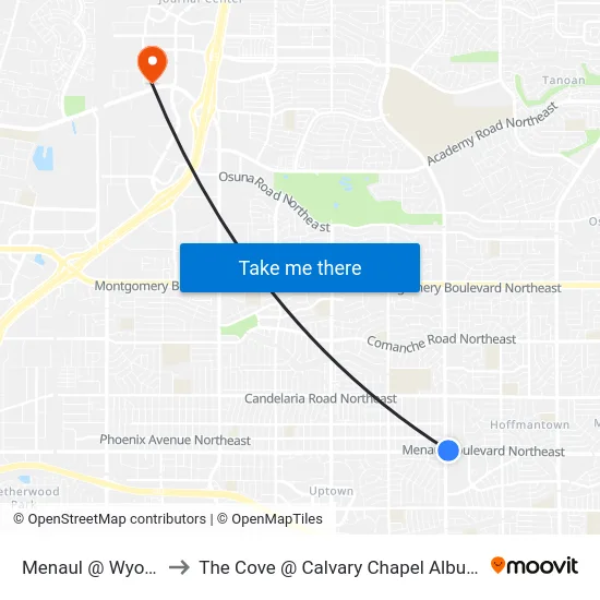 Menaul @ Wyoming to The Cove @ Calvary Chapel Albuquerque map