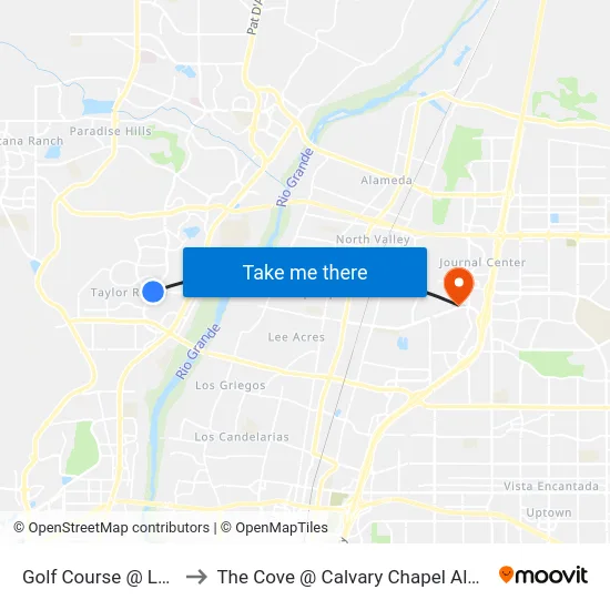 Golf Course @ La Orilla to The Cove @ Calvary Chapel Albuquerque map