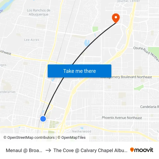 Menaul @ Broadway to The Cove @ Calvary Chapel Albuquerque map