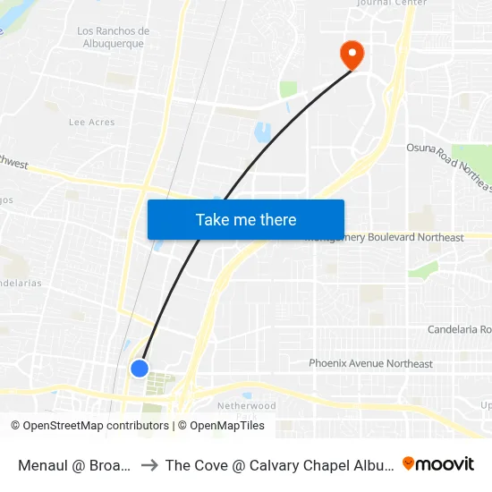 Menaul @ Broadway to The Cove @ Calvary Chapel Albuquerque map
