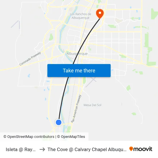 Isleta @ Rays Ct to The Cove @ Calvary Chapel Albuquerque map