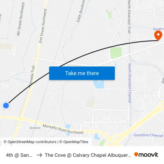 4th @ Sandia to The Cove @ Calvary Chapel Albuquerque map