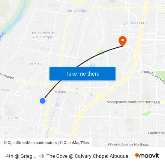 4th @ Griegos to The Cove @ Calvary Chapel Albuquerque map
