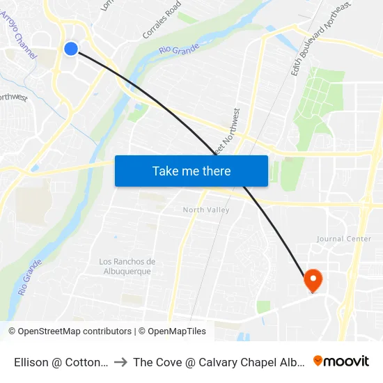 Ellison @ Cottonwood to The Cove @ Calvary Chapel Albuquerque map