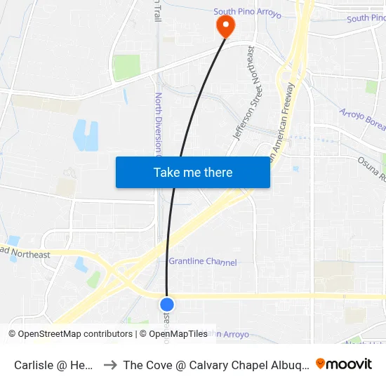 Carlisle @ Hendrix to The Cove @ Calvary Chapel Albuquerque map