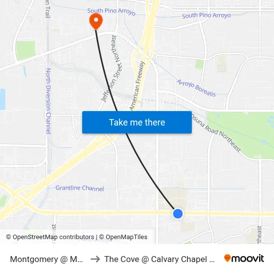 Montgomery @ Madeira Dr to The Cove @ Calvary Chapel Albuquerque map
