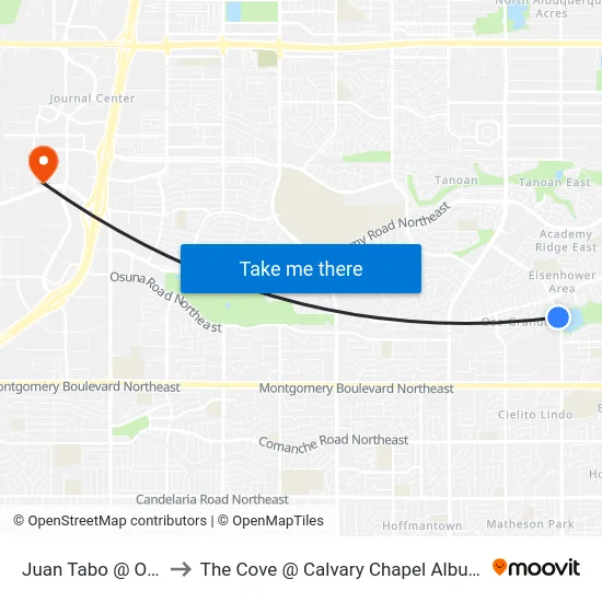 Juan Tabo @ Osuna to The Cove @ Calvary Chapel Albuquerque map