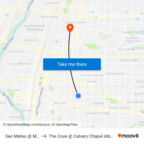 San Mateo @ Marble to The Cove @ Calvary Chapel Albuquerque map