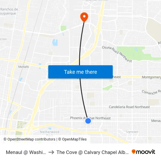 Menaul @ Washington to The Cove @ Calvary Chapel Albuquerque map