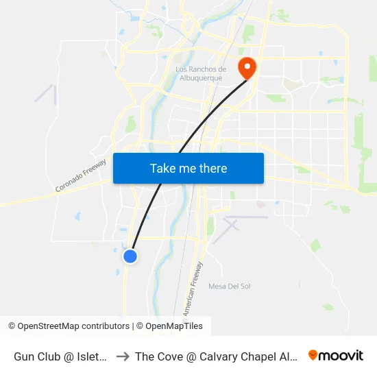 Gun Club @ Isleta Drain to The Cove @ Calvary Chapel Albuquerque map