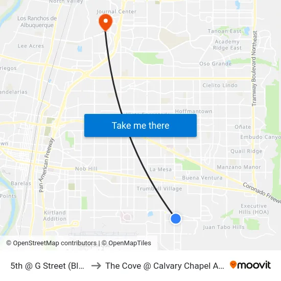 5th @ G Street (Bldg. 800) to The Cove @ Calvary Chapel Albuquerque map