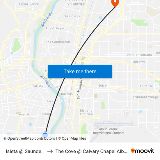 Isleta @ Saunders Rd. to The Cove @ Calvary Chapel Albuquerque map