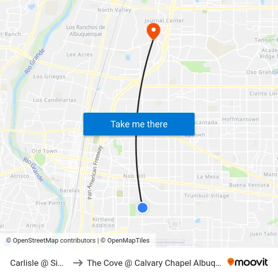 Carlisle @ Simms to The Cove @ Calvary Chapel Albuquerque map