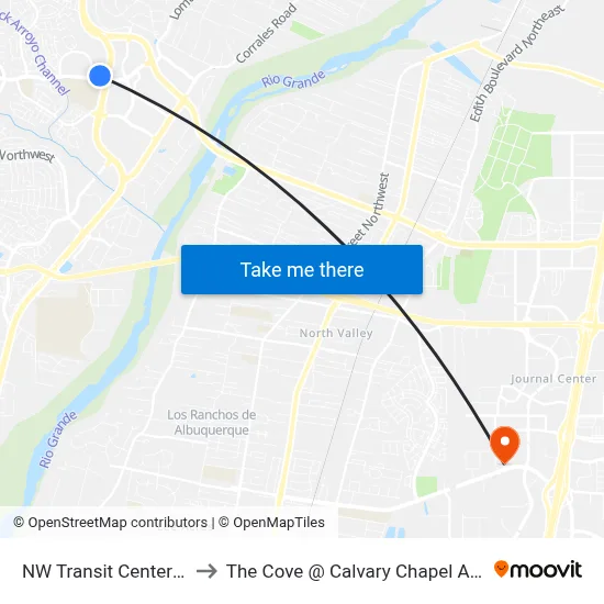 NW Transit Center (Bay C) to The Cove @ Calvary Chapel Albuquerque map