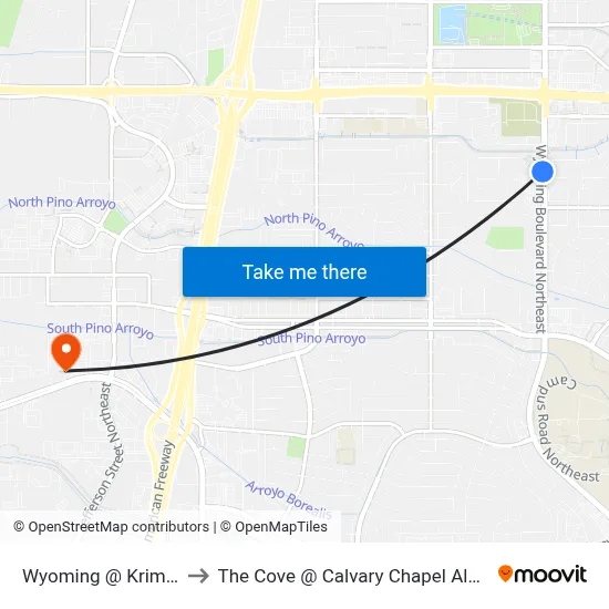 Wyoming @ Krim P-N-R to The Cove @ Calvary Chapel Albuquerque map