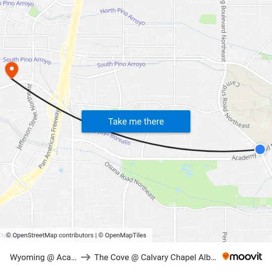 Wyoming @ Academy to The Cove @ Calvary Chapel Albuquerque map